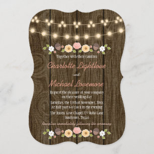 Blush String of Lights Fall Rustic Acorn Wedding Invitation
