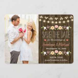 Blush String of Lights Rustic Save the Date Card