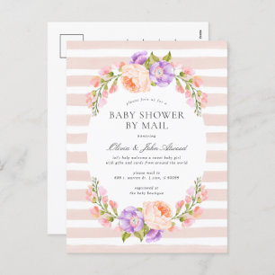 Blush Stripe and Bloom Baby Shower Invitation