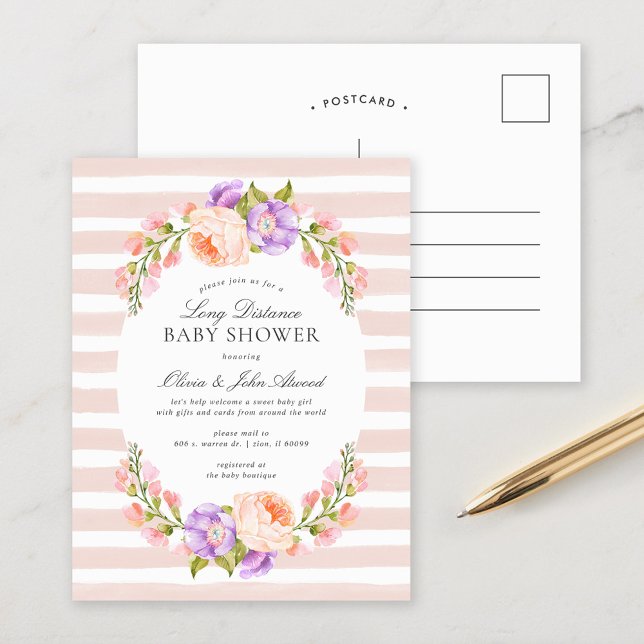 Blush Stripe and Bloom Baby Shower Invitation (Creator Uploaded)