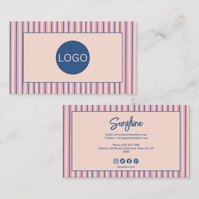 Blush Stripe Boutique Monogram Business Card (Front/Back)