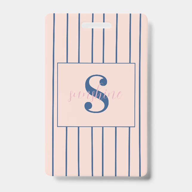 Blush Stripe Photo Branding ID Badge (Front)