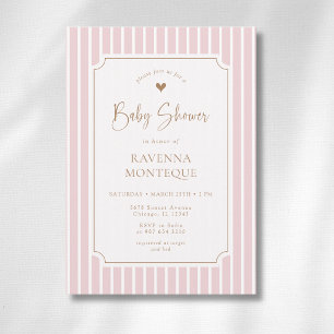 Blush Stripe Whimsical Gold Frame Baby Shower Invitation