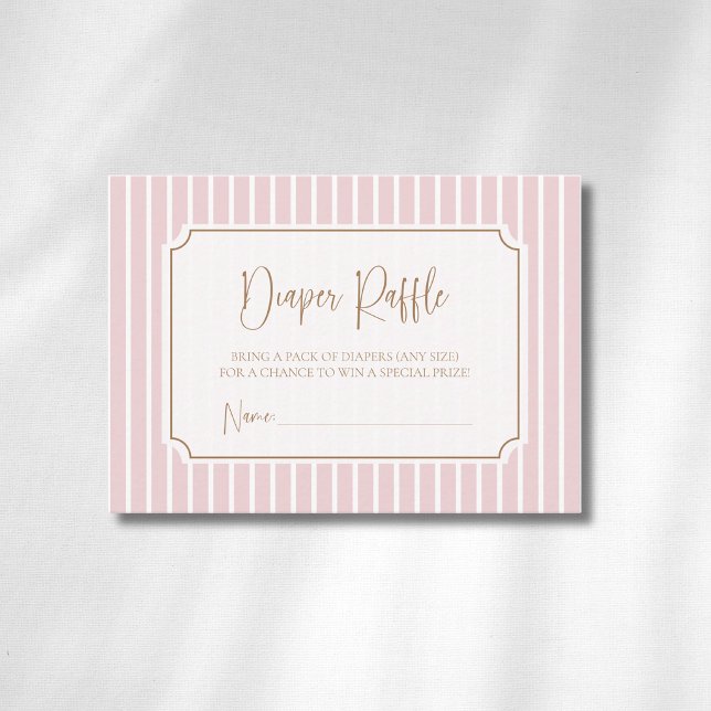 Blush Stripe Whimsical Gold Frame Diaper Raffle Enclosure Card (Creator Uploaded)