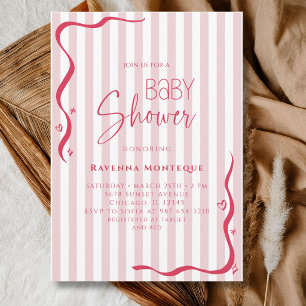 Blush Striped Berry Wave Vintage Baby Shower Invitation