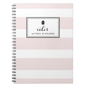 Blush Stripes Customisable Baking Recipe Notebook