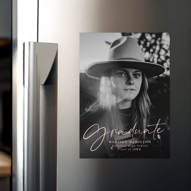 Blush Stylish Script Photo Graduation Announcement (Creator Uploaded)