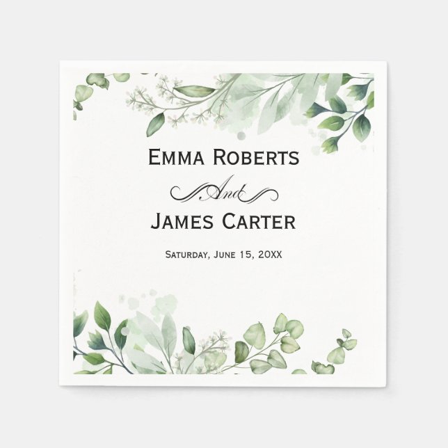 Blush Succulent Greenery Wedding Napkins (Front)