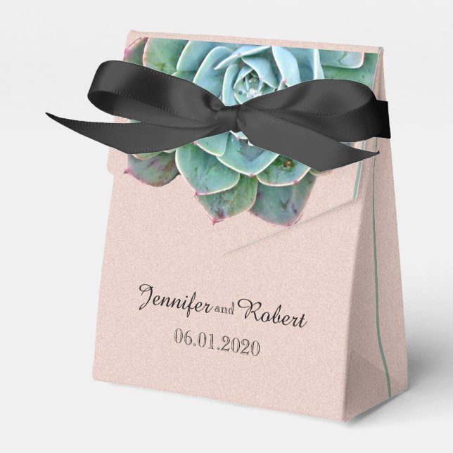 Blush Succulent Wedding Favour Box (Front Side)