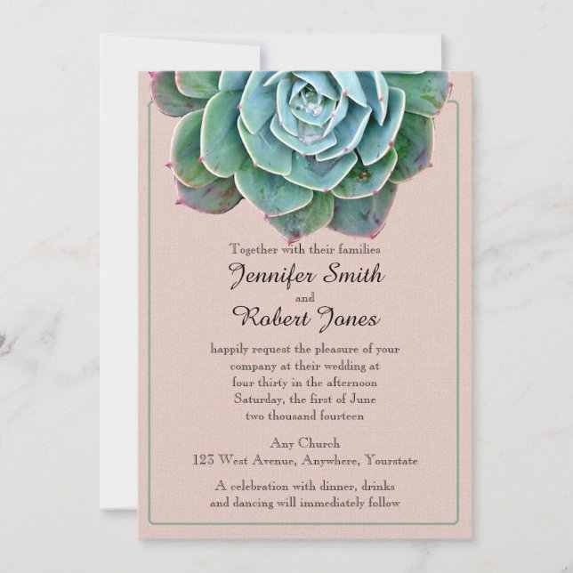 Blush Succulent Wedding Invitation (Front)