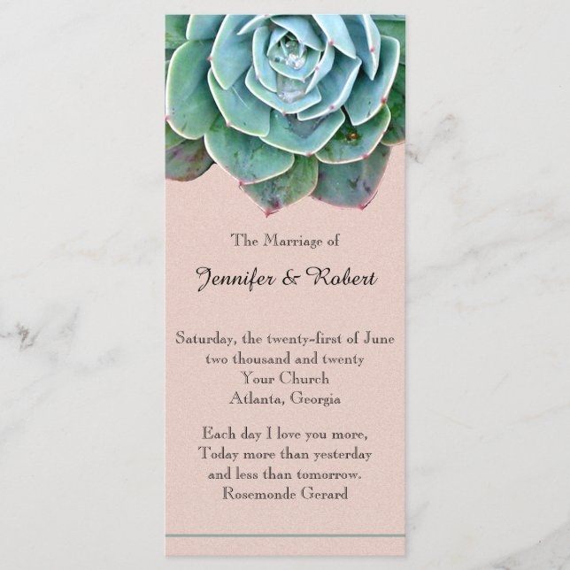 Blush Succulent Wedding Program Programme (Front)