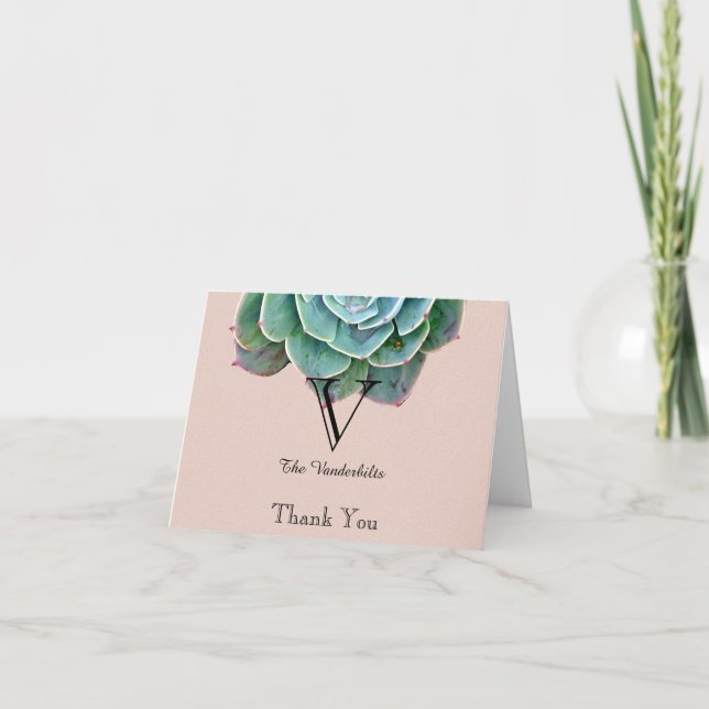 Blush Succulent Wedding Thank You Card (Front)