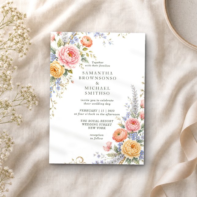 Blush Summer Floral Classic Wedding Invitation (Creator Uploaded)
