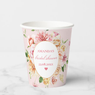 Blush Summer Floral Romantic Bridal Shower Paper Cups