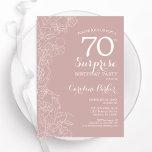 Blush Surprise 70th Birthday Party Invitation<br><div class="desc">Blush pink and white floral surprise 70th birthday party invitation. Elegant modern design featuring botanical accents and typography script font. Simple floral invite card perfect for a stylish female surprise bday celebration. Can be customised to any age. Printed Zazzle invitations or instant download digital printable template.</div>