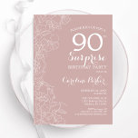 Blush Surprise 90th Birthday Party Invitation<br><div class="desc">Blush pink and white floral surprise 90th birthday party invitation. Elegant modern design featuring botanical accents and typography script font. Simple floral invite card perfect for a stylish female surprise bday celebration. Can be customised to any age. Printed Zazzle invitations or instant download digital printable template.</div>