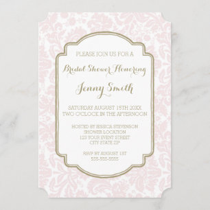 Blush Tan Damask Bridal Shower Invitation Cards