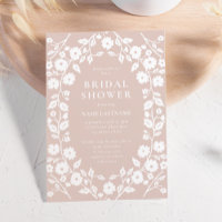 Blush Tan Simple White Folk Floral Bridal Shower