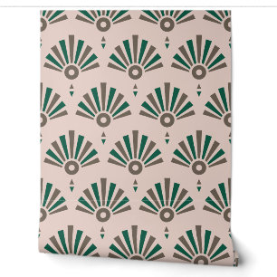 Blush, Taupe and Emerald Art Deco Sunburst Fan Wallpaper