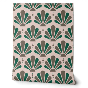 Blush, Taupe and Emerald Art Deco Teardrop Fan Wallpaper