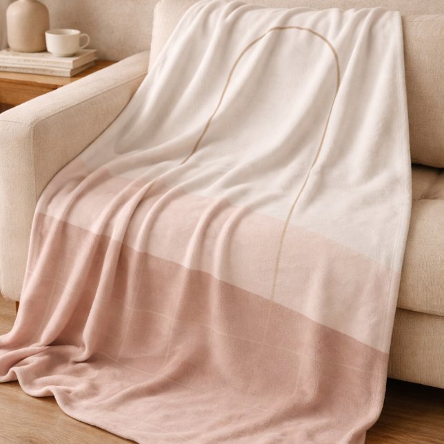 Blush Taupe Arch Fleece Blanket (Ivory fleece with blush gradient and taupe arch detail, designed for layered neutral living.)