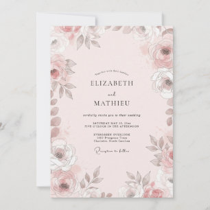 Blush Taupe Blossom Wedding Invitation