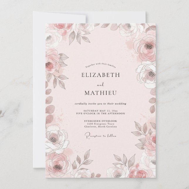 Blush Taupe Blossom Wedding Invitation (Front)