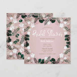 Blush Taupe Cotton Floral Greenery Bridal Shower Invitation