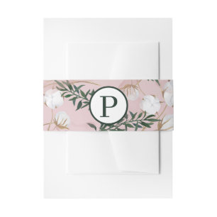 Blush Taupe Cotton Floral Greenery Rustic Wedding Invitation Belly Band