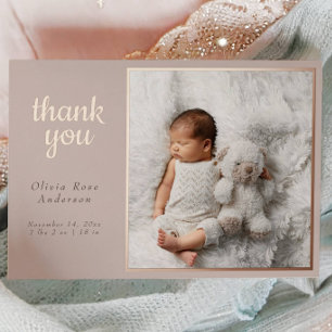 Blush Taupe Rose Gold Foil Birth Announcement 