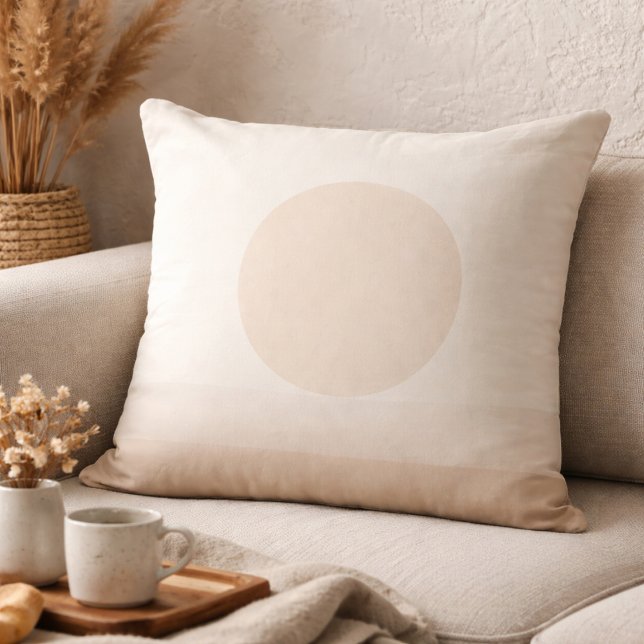 Blush Taupe Sun Glow Throw Pillow (Blush taupe sun circle accent for refined neutral living spaces)