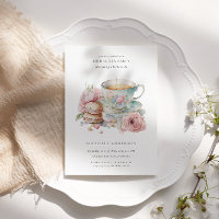 Blush Tea Cup Macaroons QR Code Bridal Shower