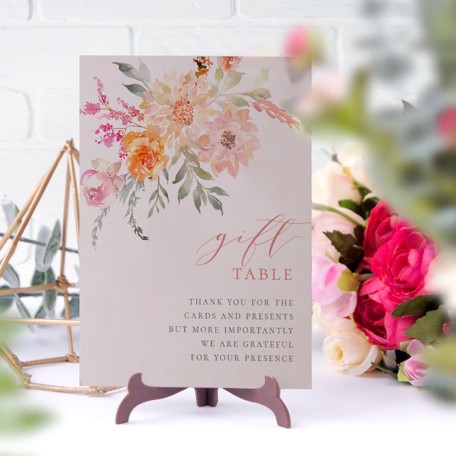 Blush Teal Floral Baby Shower Gift Table Sign (Sign Mock-up)