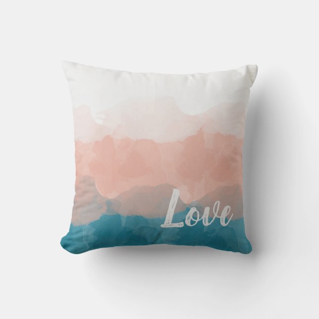 Blush Teal Love Watercolor Cushion (Front)
