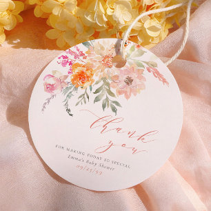 Blush & Teal Spring Floral Baby Shower Thank You Favour Tags