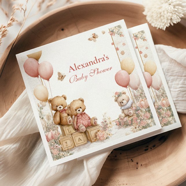 Blush Teddy Bear Baby Shower Napkin (Creator Uploaded)