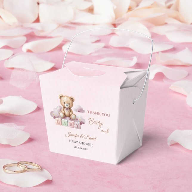 Blush Teddy Stars Pink Baby Girl Favour Box (Wedding)