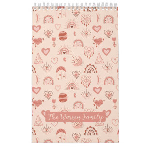 Blush   Terracotta Boho Heart Themed Pattern Photo Calendar