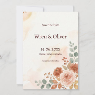 Blush Terracotta Floral Save the Date Card