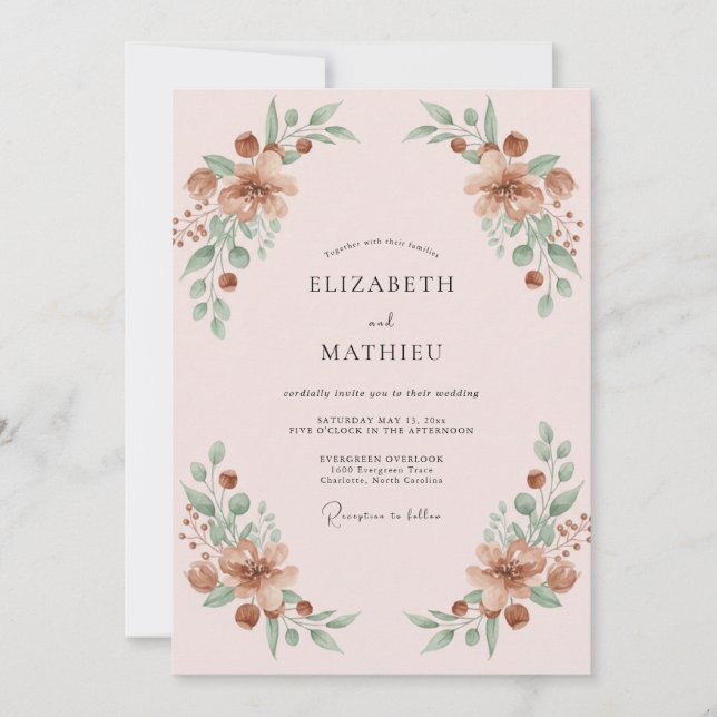 Blush Terracotta Floral Wedding Invitation (Front)