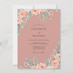 Blush Terracotta Leaf Wedding Invitation