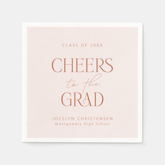 Blush Terracotta Personalised Cheers Grad Party Napkin (Front)