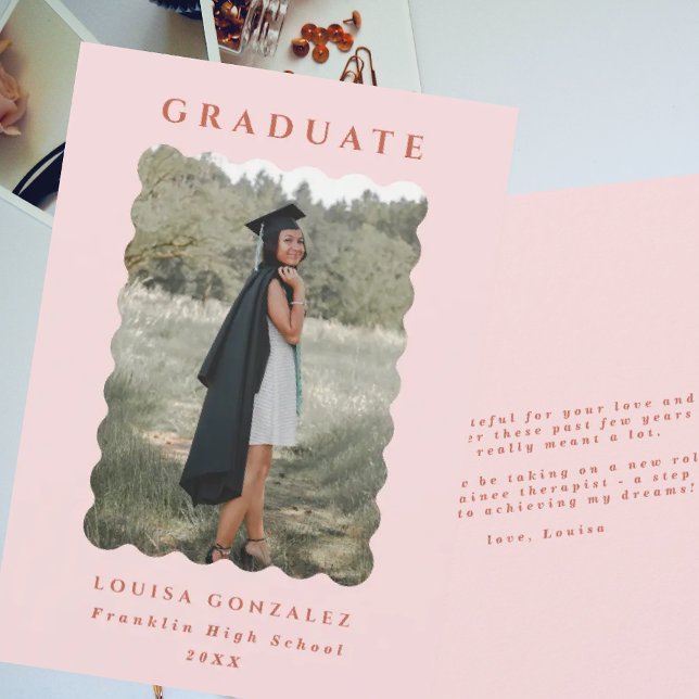 Blush & Terracotta Wavy Frame Photo Graduation Announcement (Creator Uploaded)