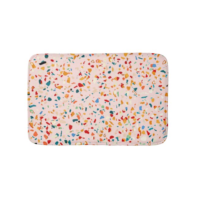 Blush Terrazzo | Pink Eclectic Speckles | Abstract Bath Mat (Front)