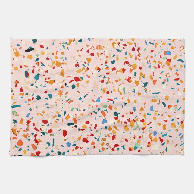 Blush Terrazzo | Pink Eclectic Speckles | Abstract Tea Towel (Horizontal)