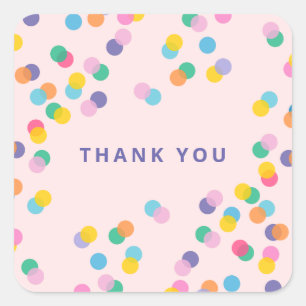 Blush Thank You Colourful Confetti Polka Dots Square Sticker