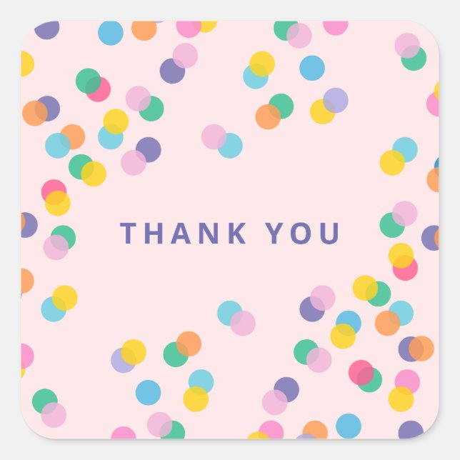 Blush Thank You Colourful Confetti Polka Dots Square Sticker (Front)