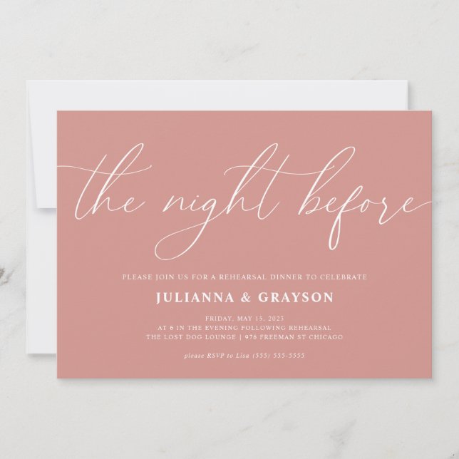 Blush The Night Before Wedding Rehearsal Dinner Invitation (Front)