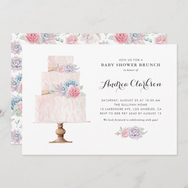 Blush Tiered Cake Succulents Baby Shower Brunch Invitation (Front/Back)