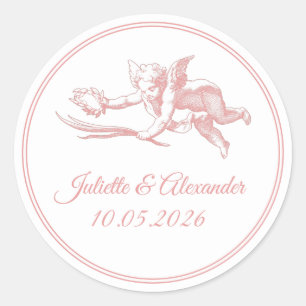 Blush Toile de Jouy Cupid Wedding Favor Stickers
